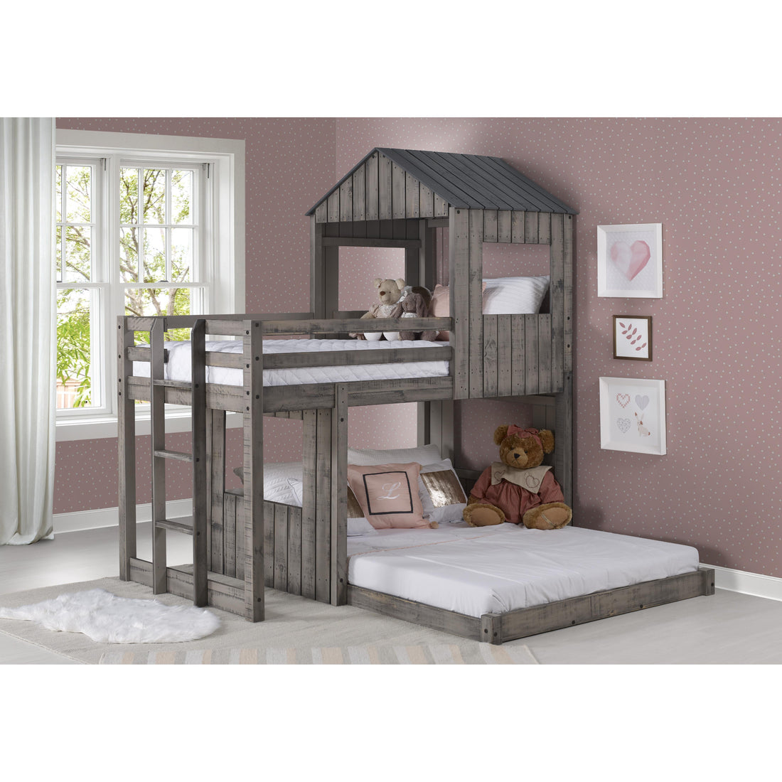  Donco Trading Company Campsite 3344-TFRDG Twin over Full Loft Bunkbed - Rustic Grey IMAGE 1