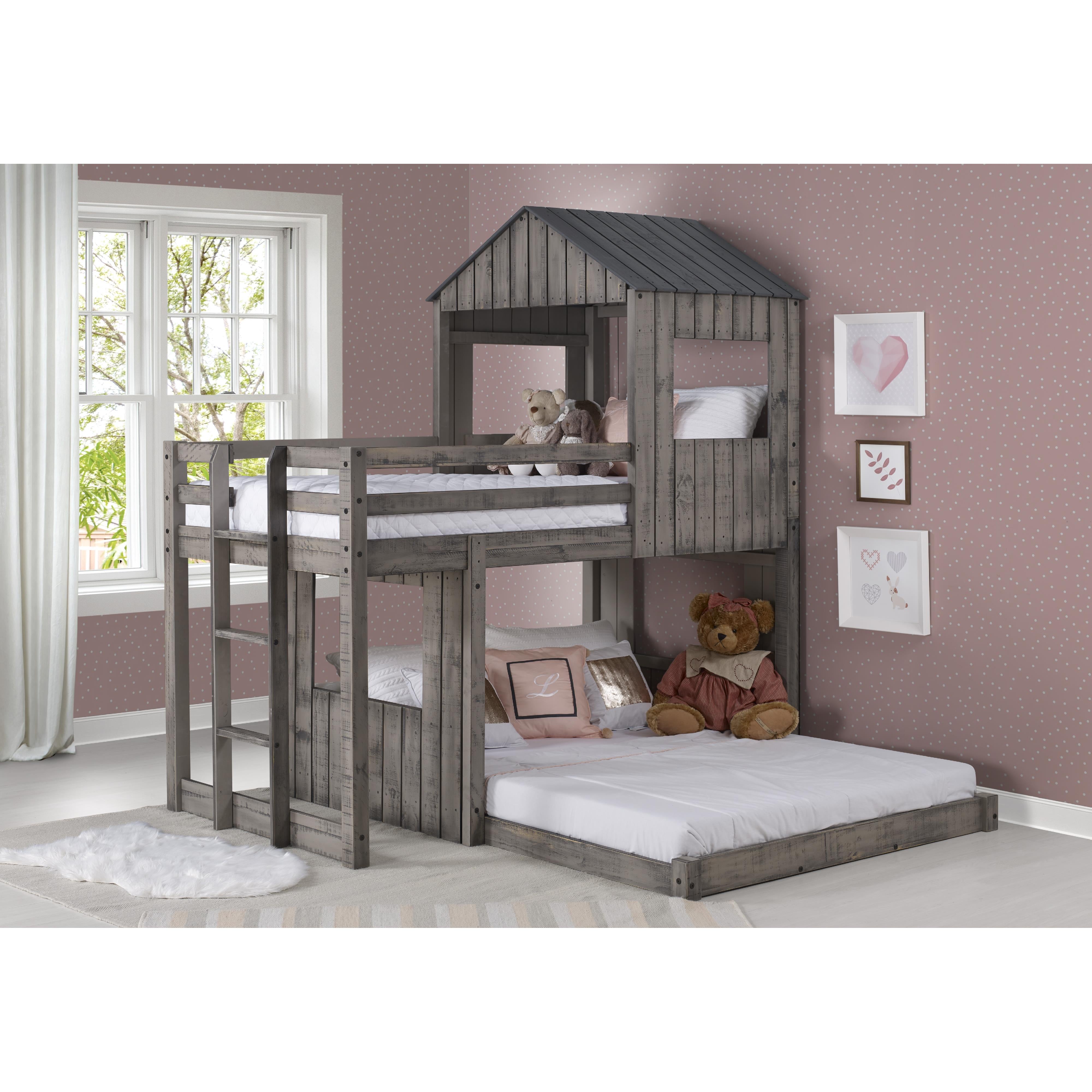  Donco Trading Company Campsite 3344-TFRDG Twin over Full Loft Bunkbed - Rustic Grey IMAGE 1