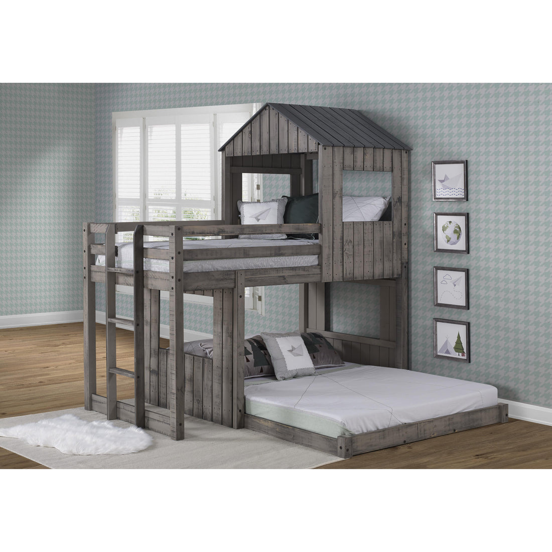  Donco Trading Company Campsite 3344-TFRDG Twin over Full Loft Bunkbed - Rustic Grey IMAGE 1