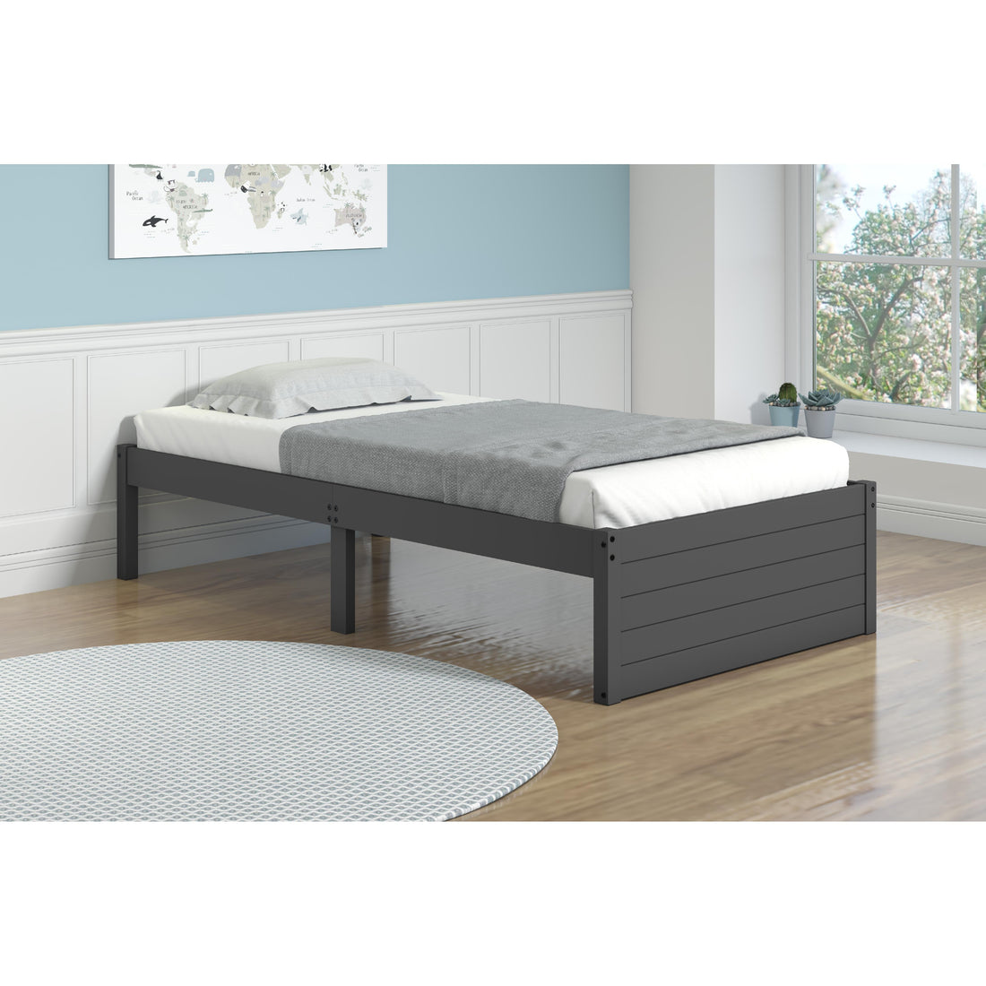  Donco Trading Company Super Flat 400-TDG Modern Twin Platform Bed - Dark Grey IMAGE 1