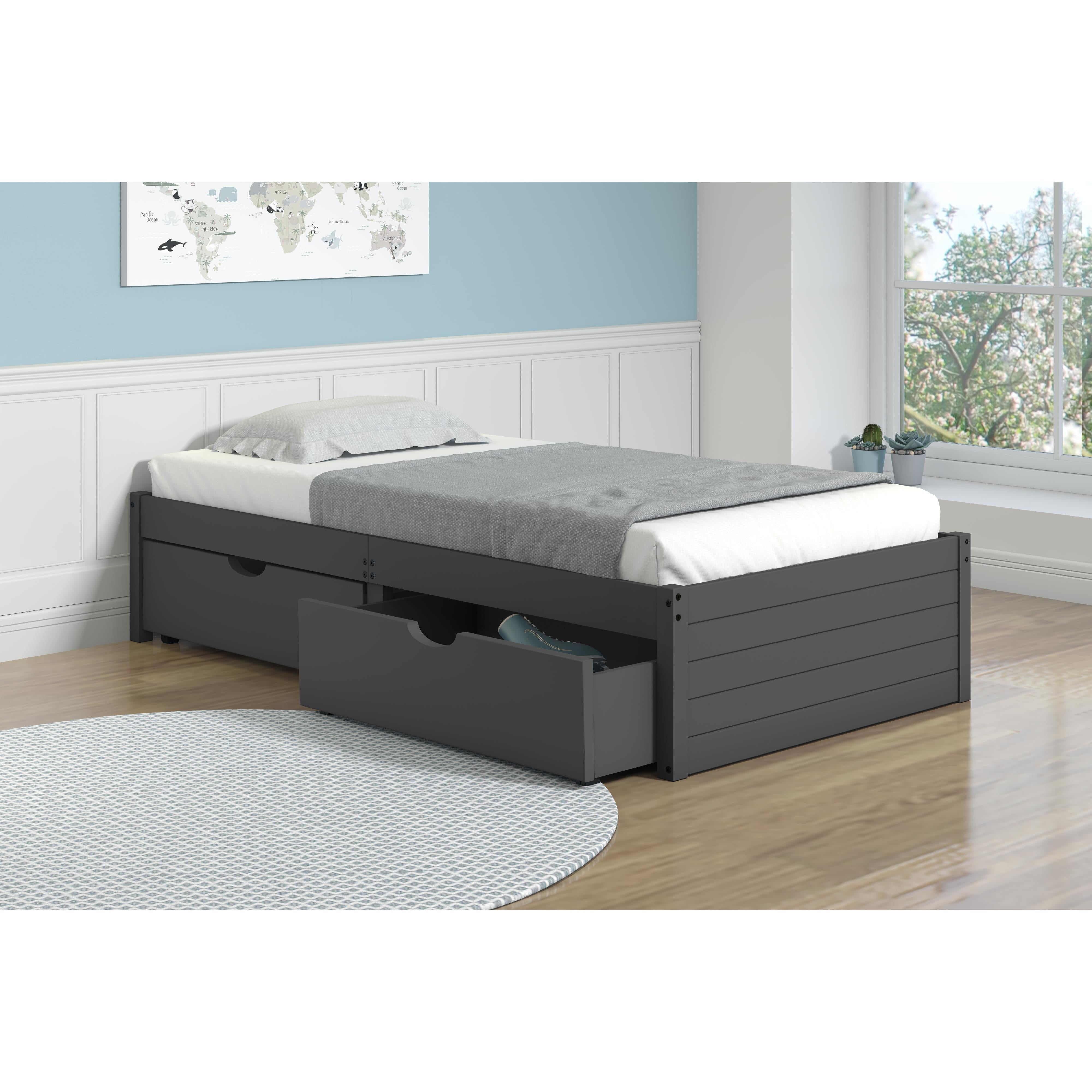  Donco Trading Company Super Flat 400-TDG_505-DG Modern Twin Platform Bed with Drawers - Dark Grey IMAGE 1