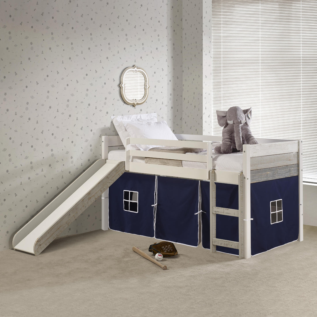  Donco Trading Company 5000-ATGW_750C-TB Panel Twin Low Loft with Slide & Tent - Dark Cappuccino IMAGE 1