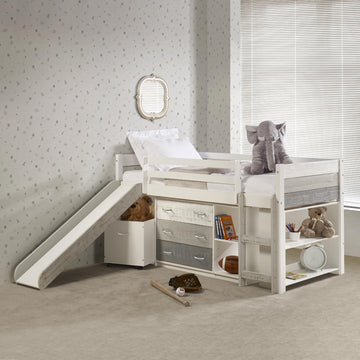  Donco Trading Company 5000-TGW Panel Twin Modular Low Loft with Slide & Storage - Greys/White IMAGE 1