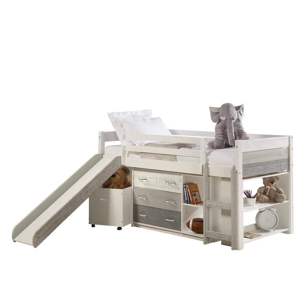  Donco Trading Company 5000-TGW Panel Twin Modular Low Loft with Slide & Storage - Greys/White IMAGE 2