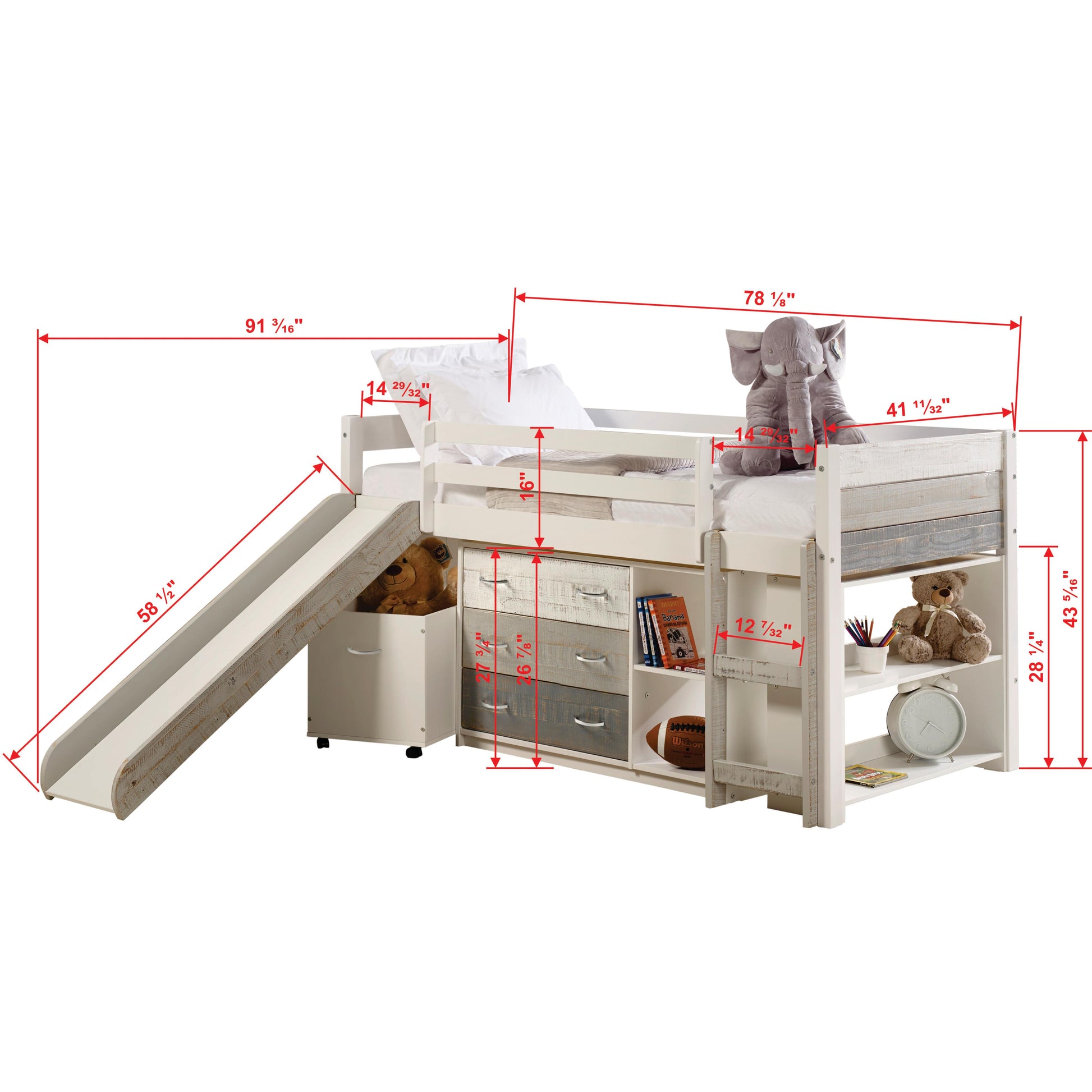  Donco Trading Company 5000-TGW Panel Twin Modular Low Loft with Slide & Storage - Greys/White IMAGE 3