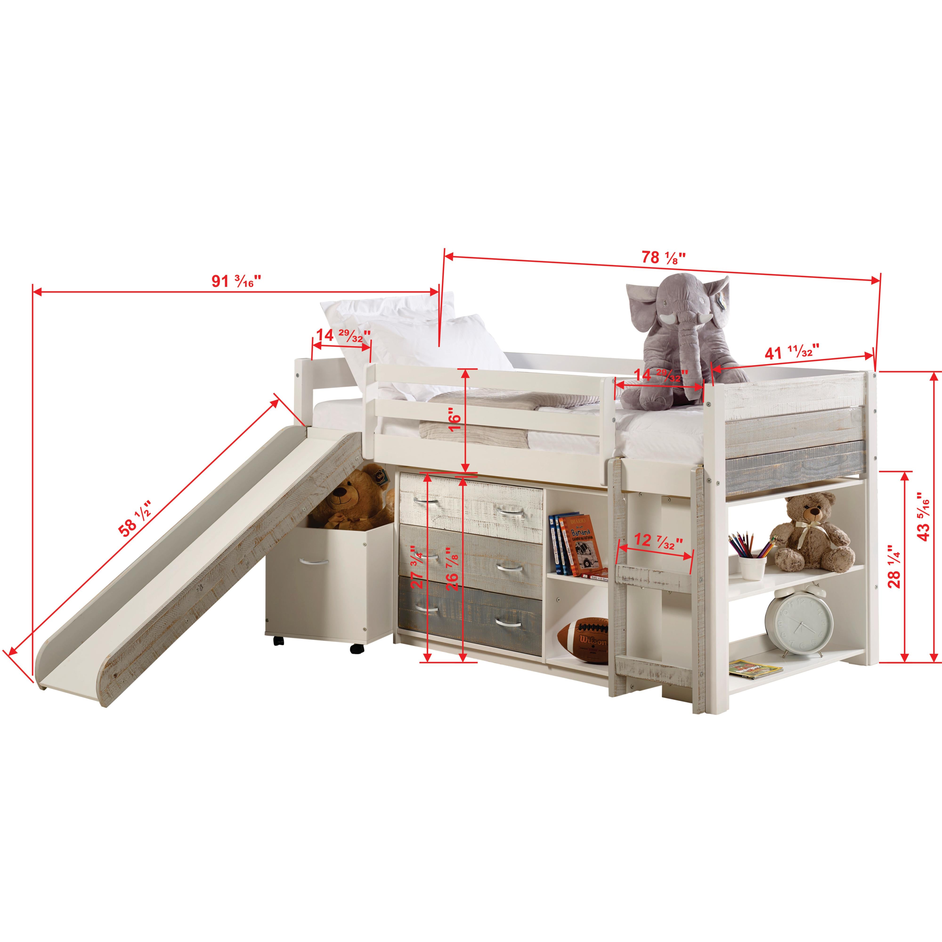  Donco Trading Company 5000-TGW Panel Twin Modular Low Loft with Slide & Storage - Greys/White IMAGE 3