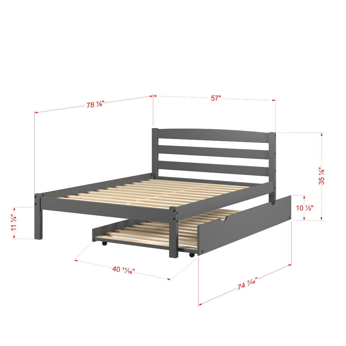  Donco Trading Company Econo Scandinavian 575-FDG_503-DG Full Bed with Twin Trundle - Dark Grey IMAGE 1