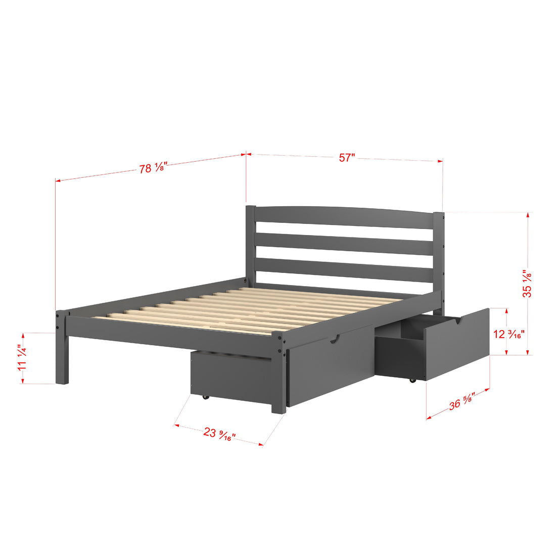  Donco Trading Company Econo Scandinavian 575-FDG_505-DG Full Bed with Drawers - Dark Grey IMAGE 1