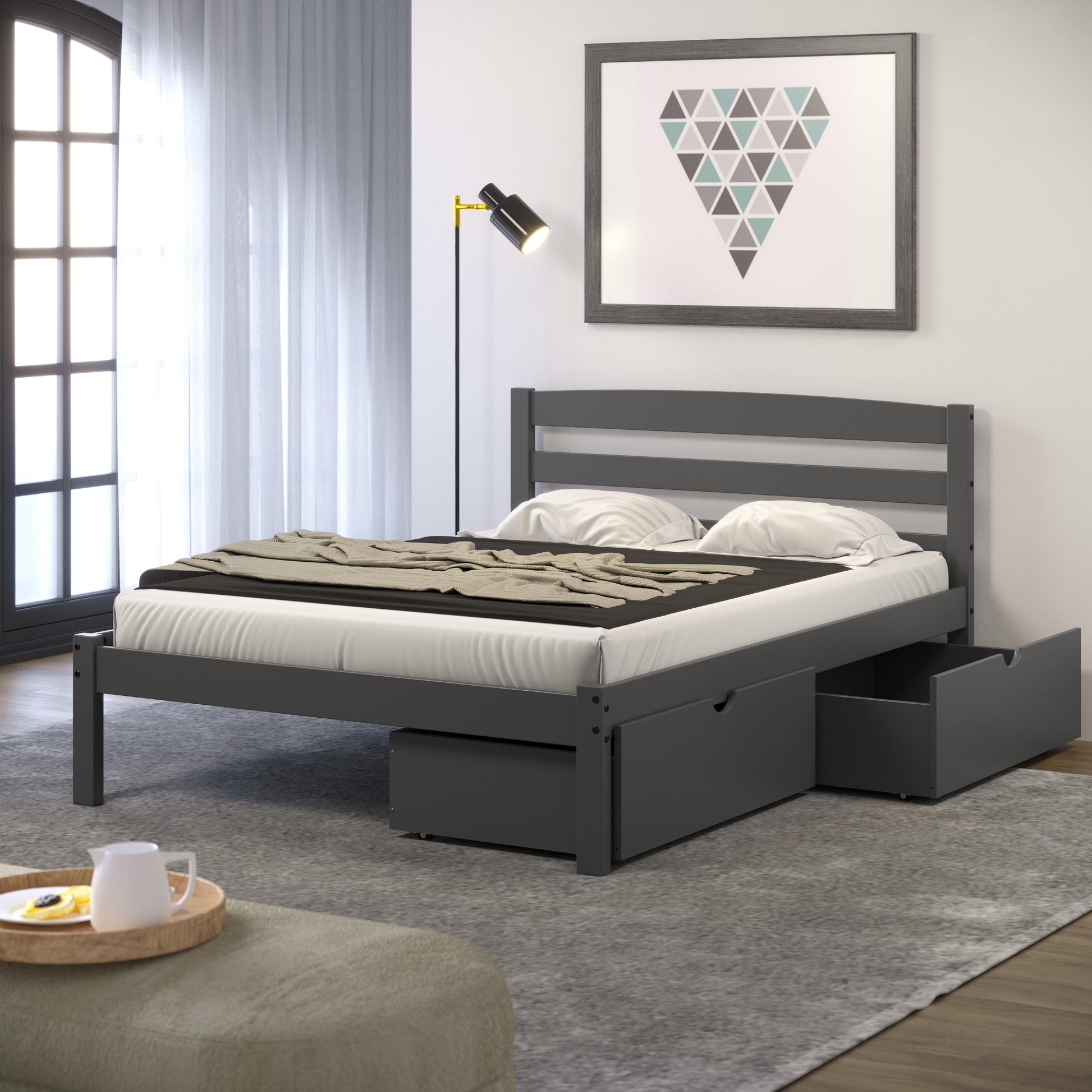  Donco Trading Company Econo Scandinavian 575-FDG_505-DG Full Bed with Drawers - Dark Grey IMAGE 2
