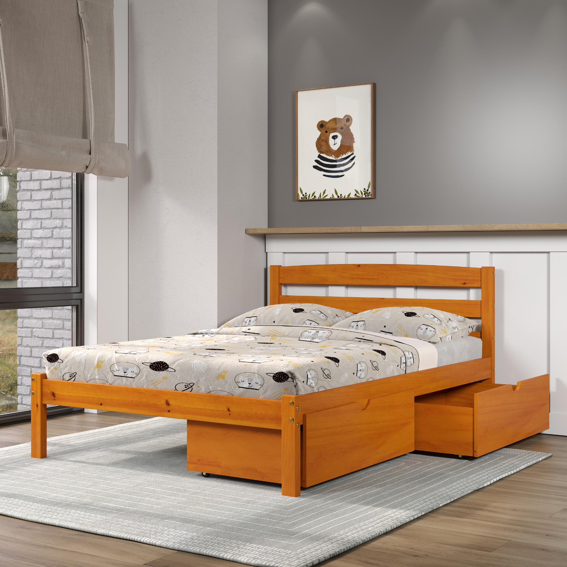  Donco Trading Company Econo Scandinavian 575-FH_505-H Full Bed with Drawers - Honey IMAGE 2