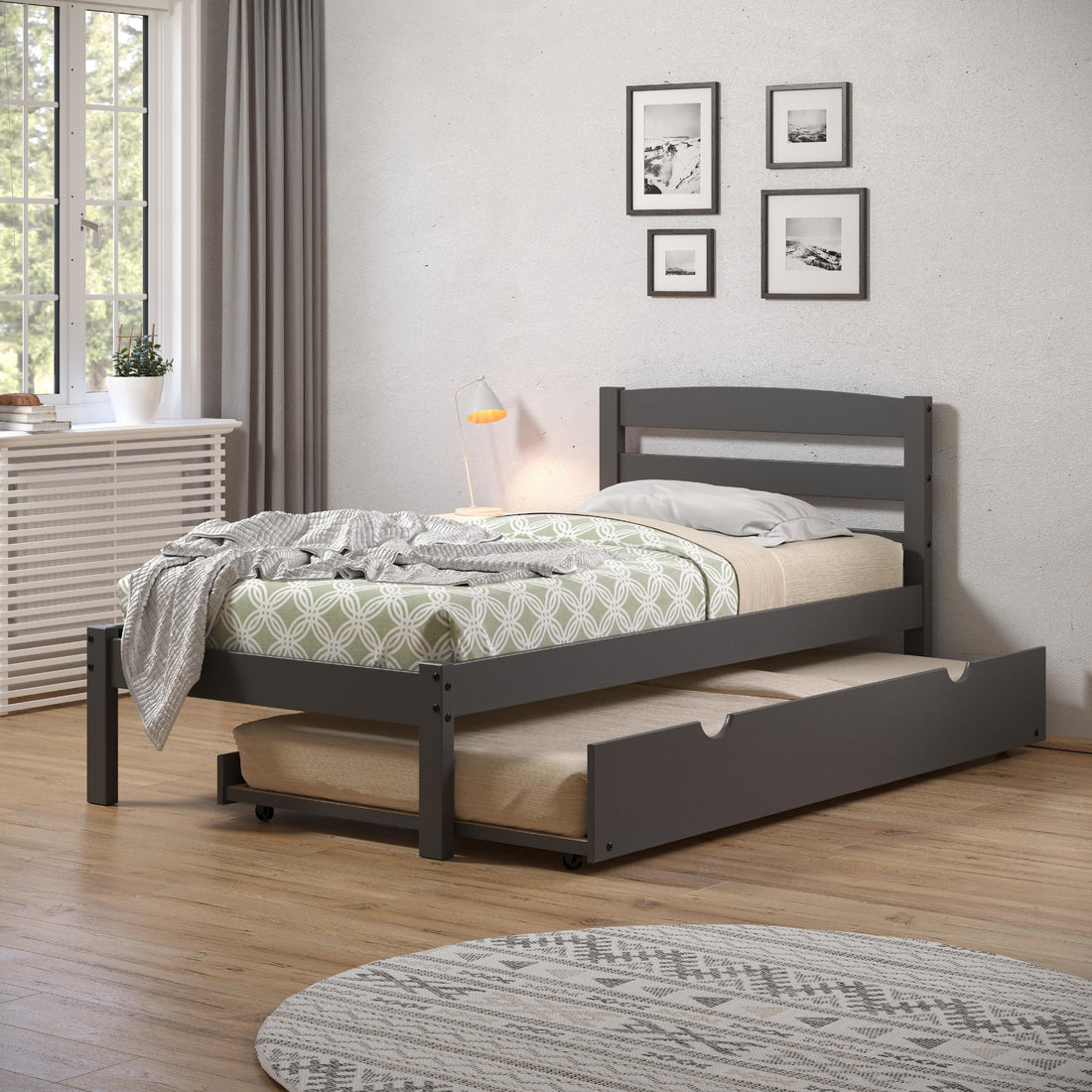  Donco Trading Company Econo Scandinavian 575-TDG_503-DG Twin Bed with Twin Trundle - Dark Grey IMAGE 1
