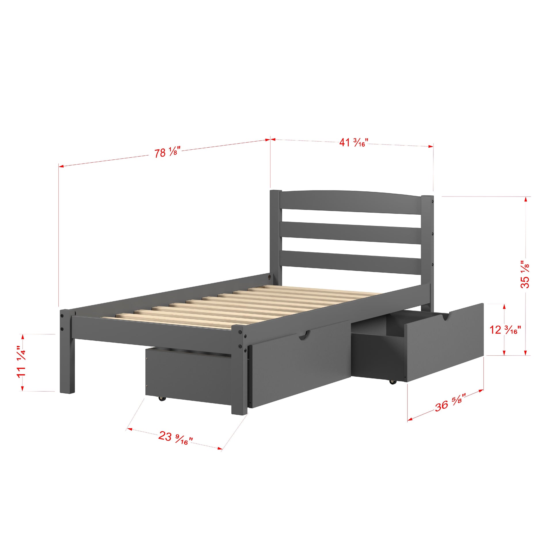  Donco Trading Company Econo Scandinavian 575-TDG_505-DG Twin Bed with Drawers - Dark Grey IMAGE 1