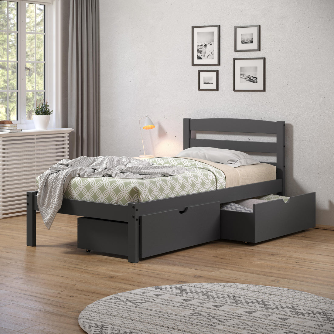  Donco Trading Company Econo Scandinavian 575-TDG_505-DG Twin Bed with Drawers - Dark Grey IMAGE 1
