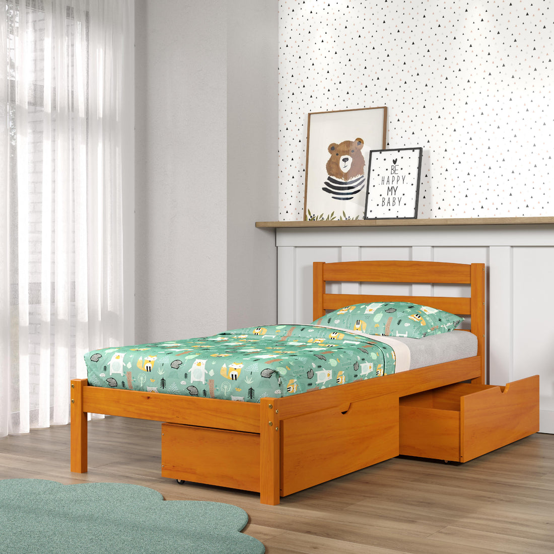  Donco Trading Company Econo Scandinavian 575-TH_505-H Twin Bed with Drawers - Honey IMAGE 1