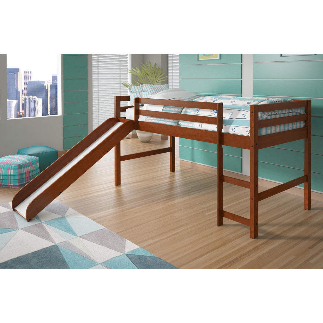  Donco Trading Company 750-TE Tent Twin Low Loft Bed with Slide - Zebra IMAGE 1