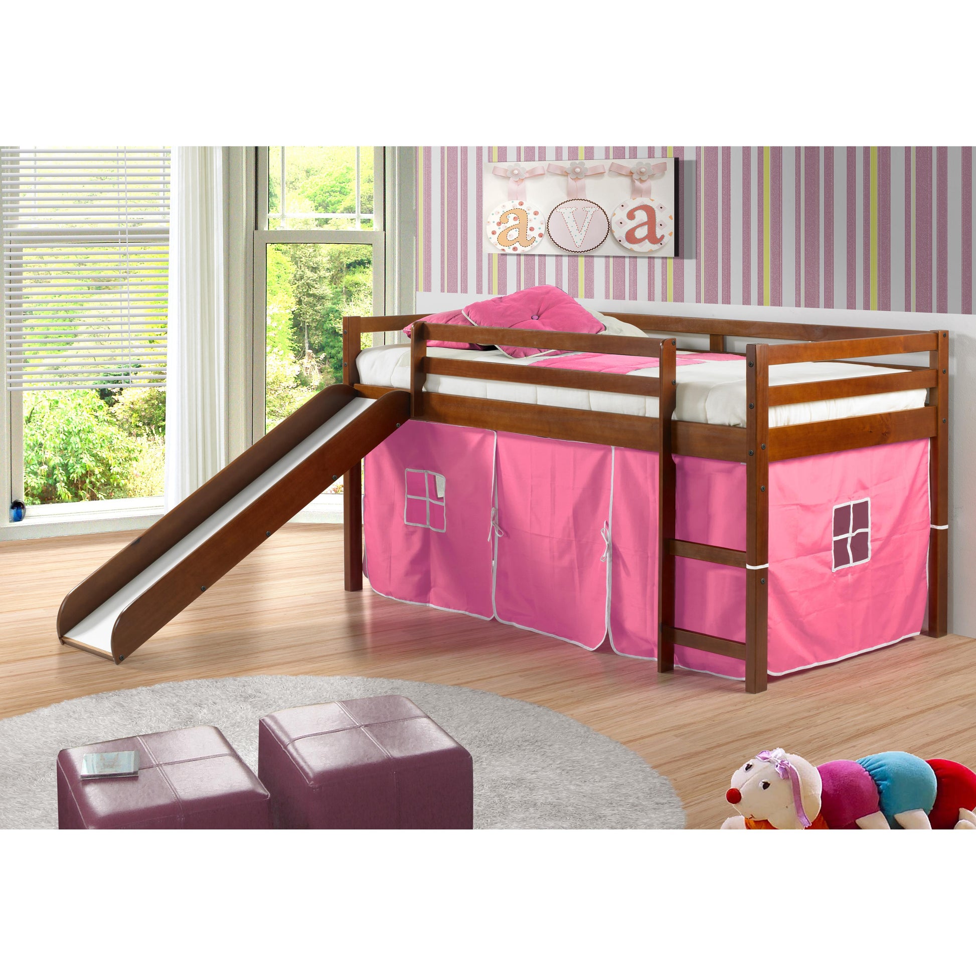  Donco Trading Company 750-TE_750C-TP Tent Twin Low Loft Bed with Slide & Tent - Zebra IMAGE 1
