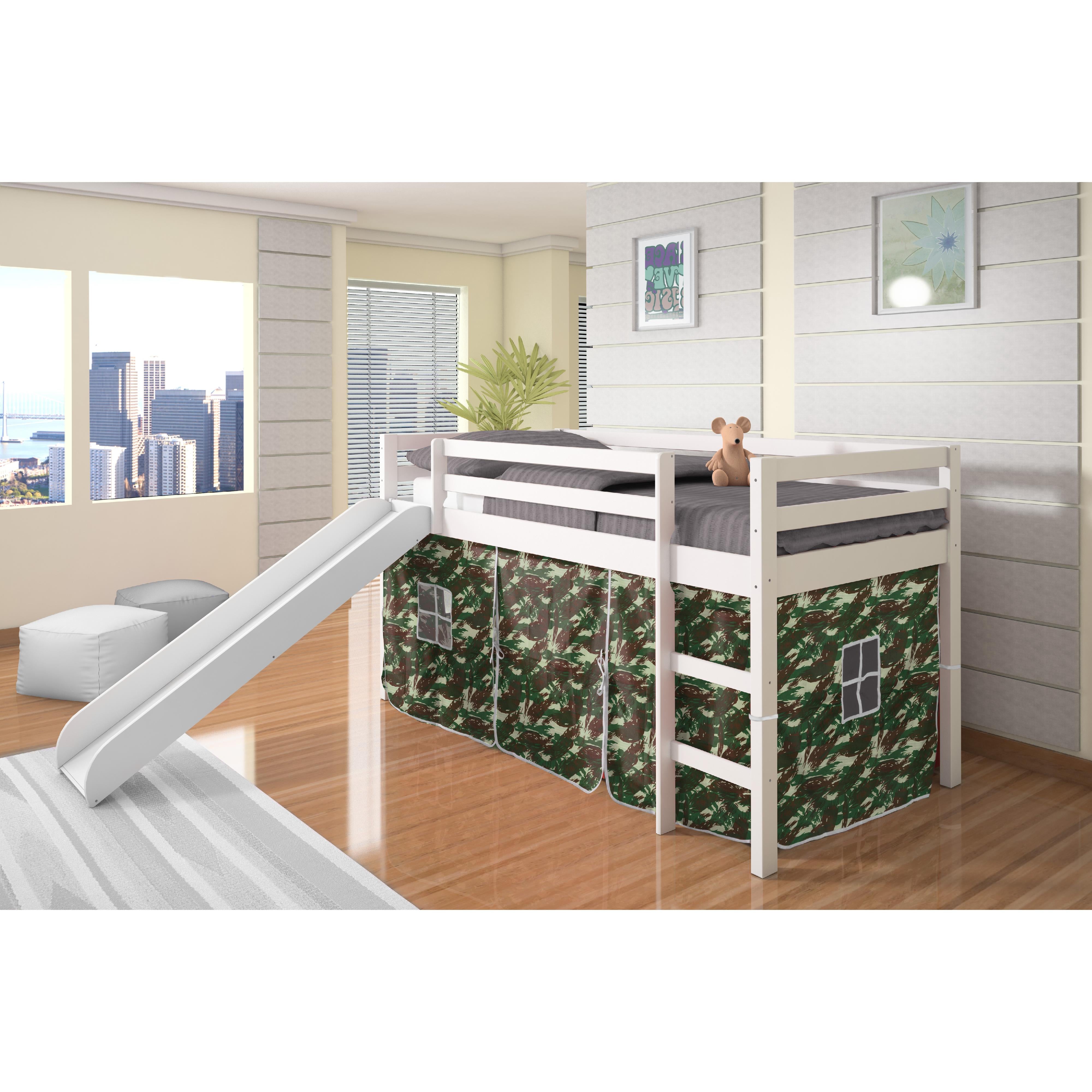  Donco Trading Company 750-TW_750C-TC Tent Twin Low Loft Bed with Slide & Tent - Zebra IMAGE 1