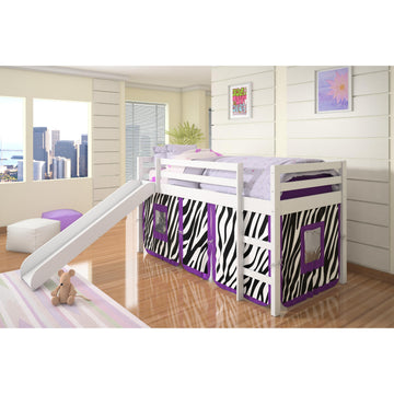  Donco Trading Company 750-TW_750C-TZ Tent Twin Low Loft Bed with Slide & Tent - Zebra IMAGE 1