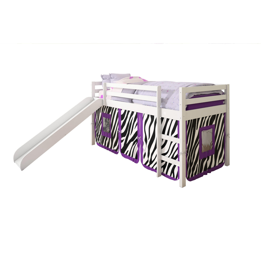  Donco Trading Company 750-TW_750C-TZ Tent Twin Low Loft Bed with Slide & Tent - Zebra IMAGE 1