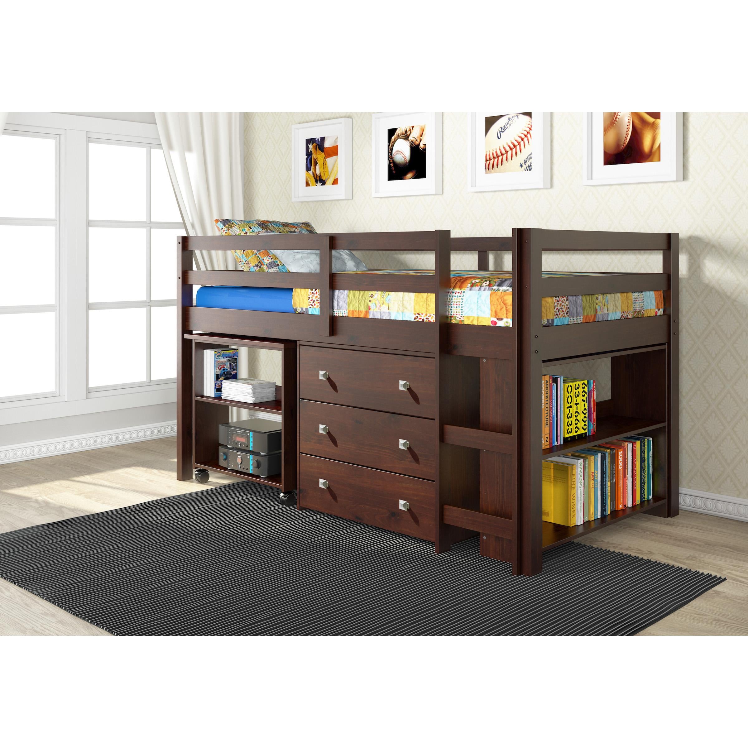  Donco Trading Company Study & Sleep 760-TCP Twin Low Loft Bed - Dark Cappuccino/Pink IMAGE 1