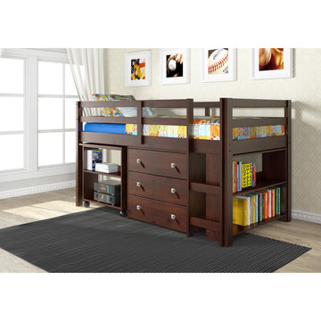  Donco Trading Company Study & Sleep 760-TCP Twin Low Loft Bed - Dark Cappuccino/Pink IMAGE 1