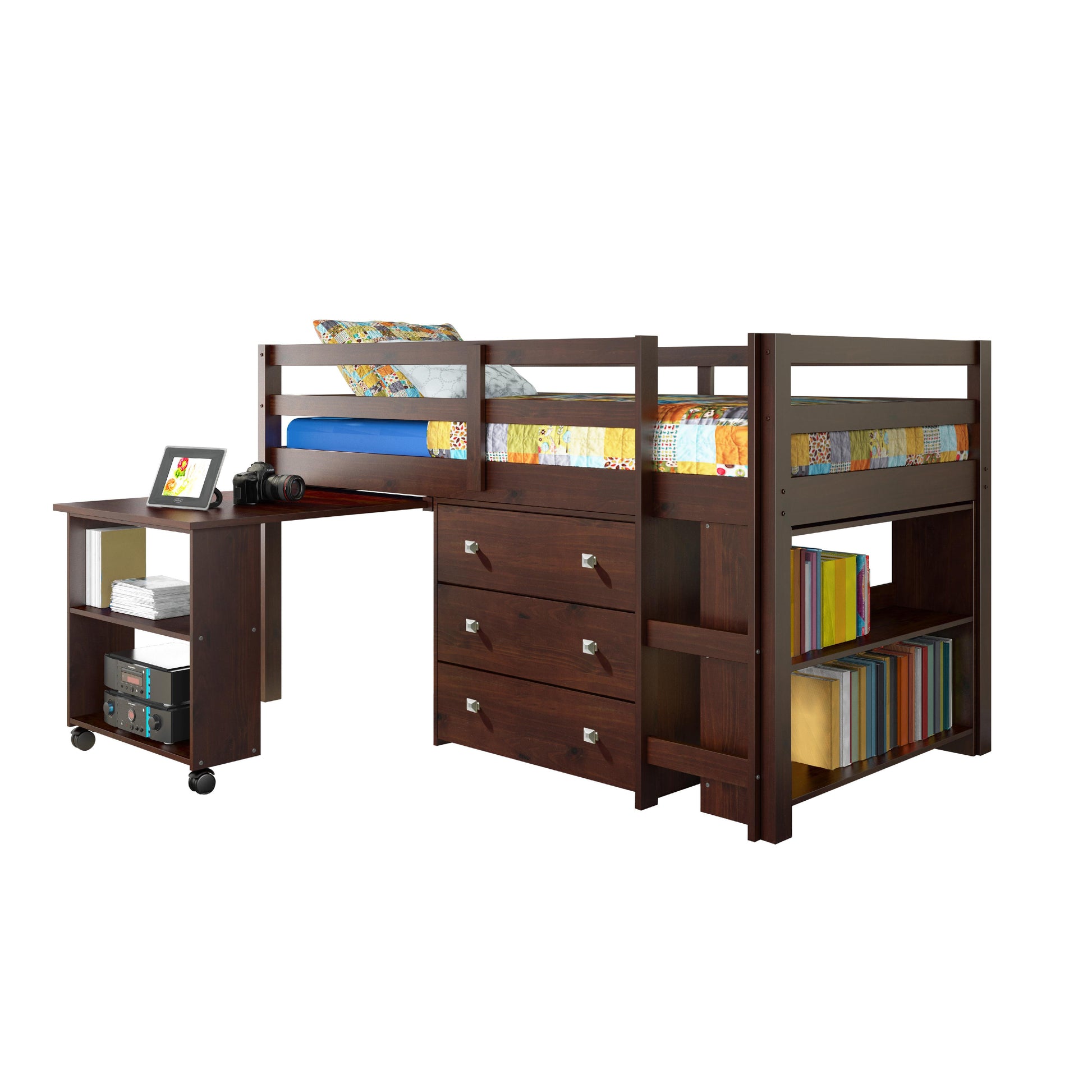  Donco Trading Company Study & Sleep 760-TCP Twin Low Loft Bed - Dark Cappuccino/Pink IMAGE 3