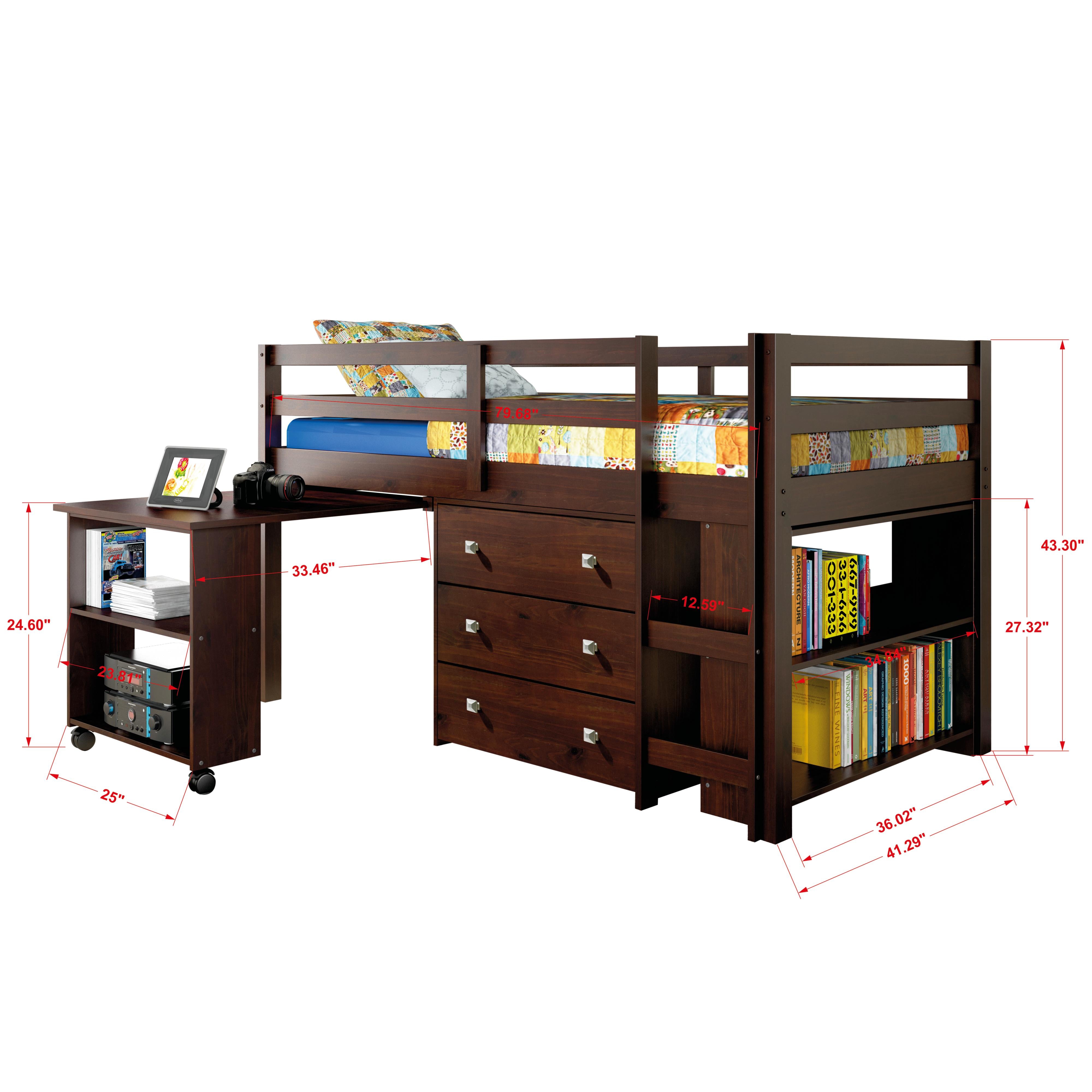  Donco Trading Company Study & Sleep 760-TCP Twin Low Loft Bed - Dark Cappuccino/Pink IMAGE 4