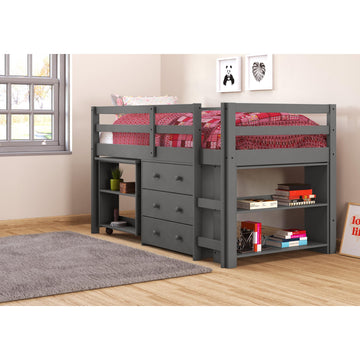  Donco Trading Company Study & Sleep 760-TDG Twin Low Loft Bed - Dark Cappuccino/Pink IMAGE 1