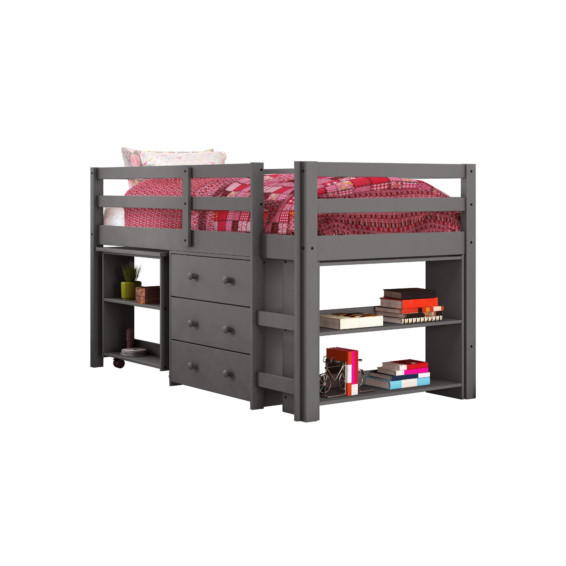  Donco Trading Company Study & Sleep 760-TDG Twin Low Loft Bed - Dark Cappuccino/Pink IMAGE 3