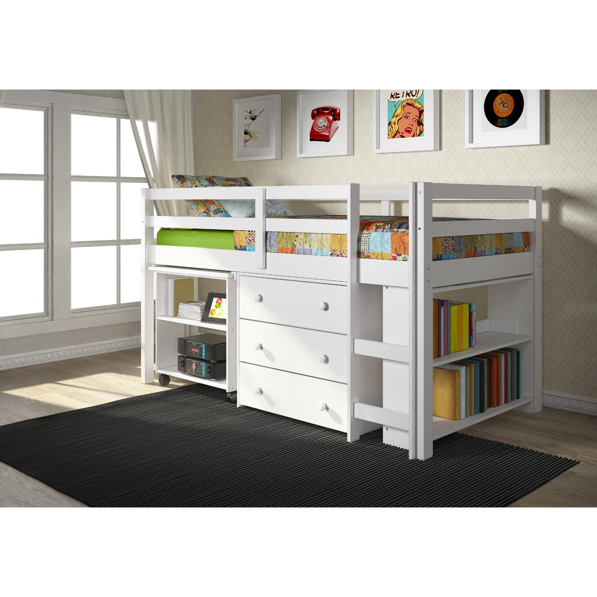  Donco Trading Company Study & Sleep 760-TW Twin Low Loft Bed - Dark Cappuccino/Pink IMAGE 2