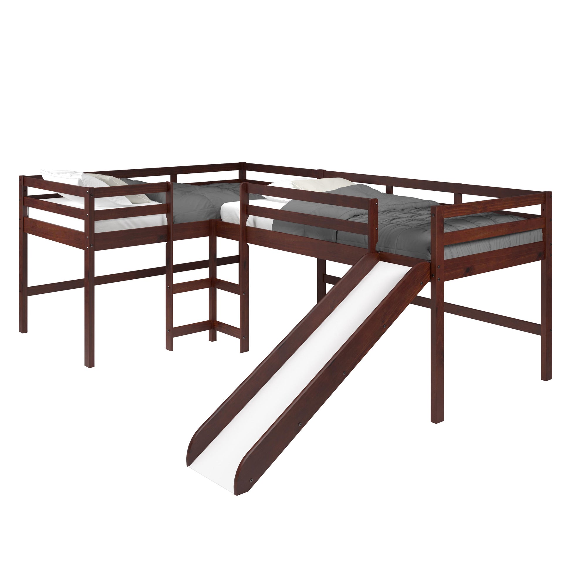  Donco Trading Company L-Series 7600-TTCP Twin Double Low Loft Beds with Slide - Dark Cappuccino IMAGE 2