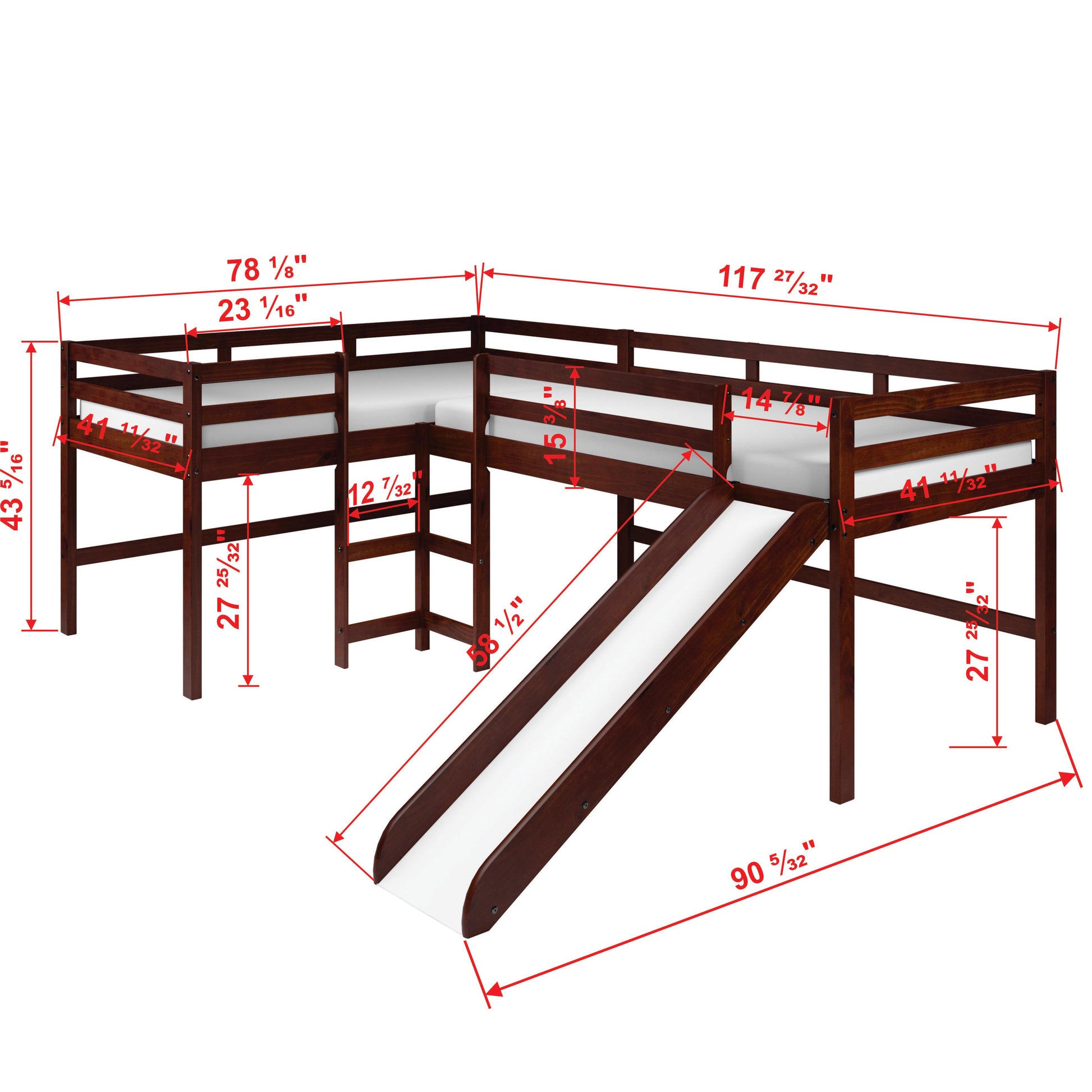  Donco Trading Company L-Series 7600-TTCP Twin Double Low Loft Beds with Slide - Dark Cappuccino IMAGE 3