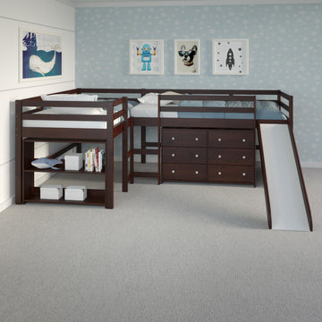  Donco Trading Company L-Series 7600-TTCP-A Twin Modular Double Low Loft Bed - Group A - Dark Cappuccino IMAGE 1