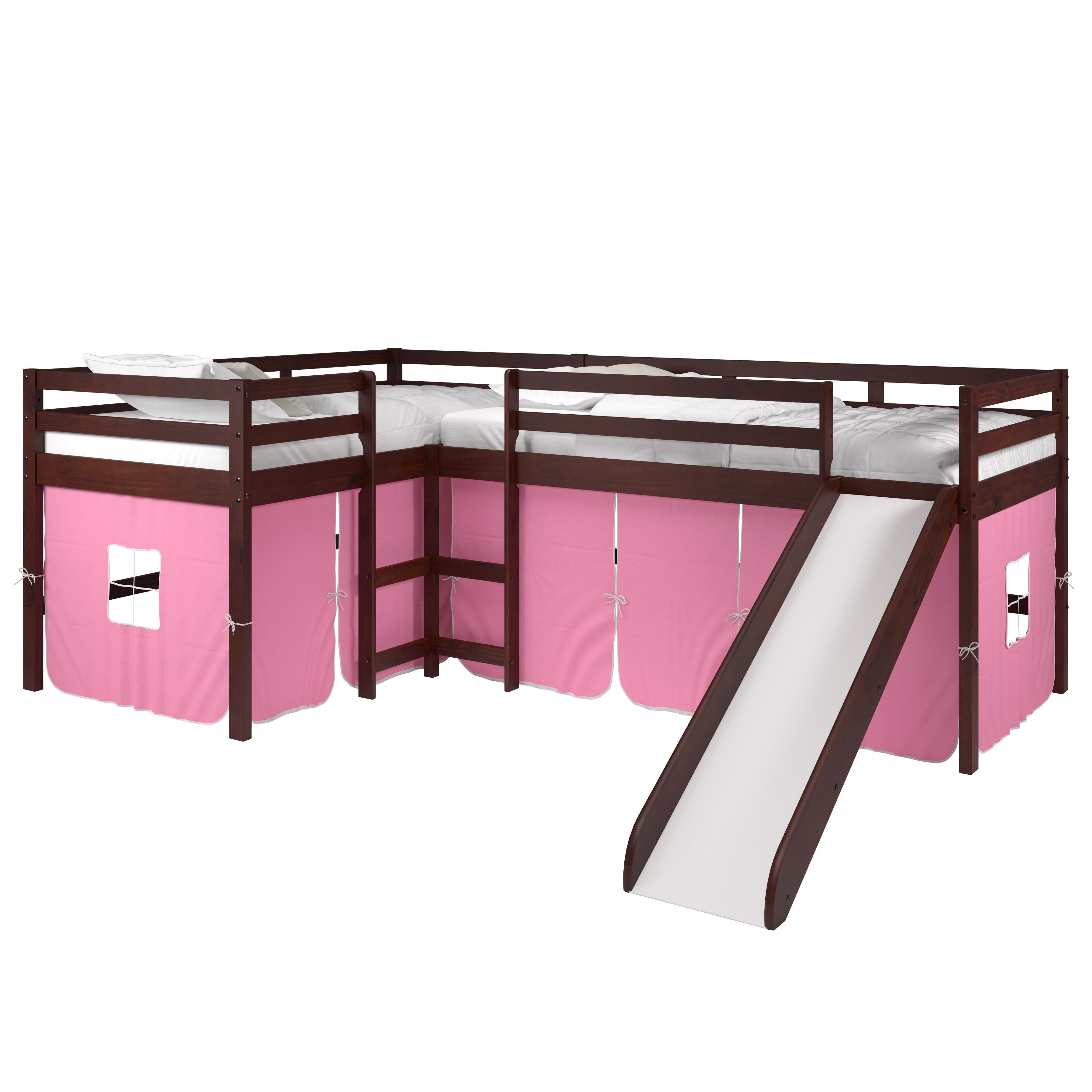  Donco Trading Company L-Series 7600-TTCP_765-TP Twin Double Low Loft Beds with Slide & Tent - Dark Cappuccino IMAGE 2