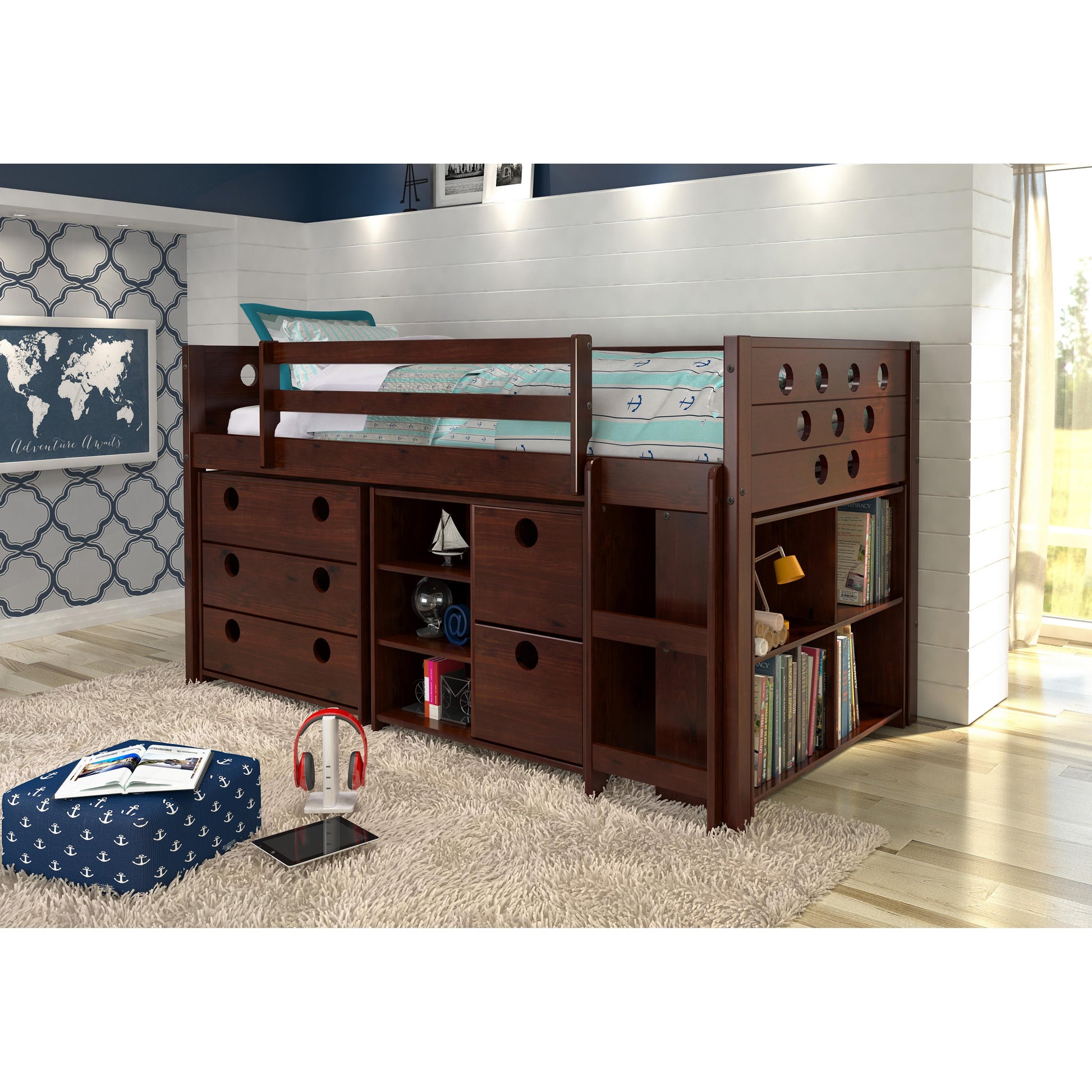  Donco Trading Company Circles 780-TCP Twin Modular Low Loft Bed - White IMAGE 1