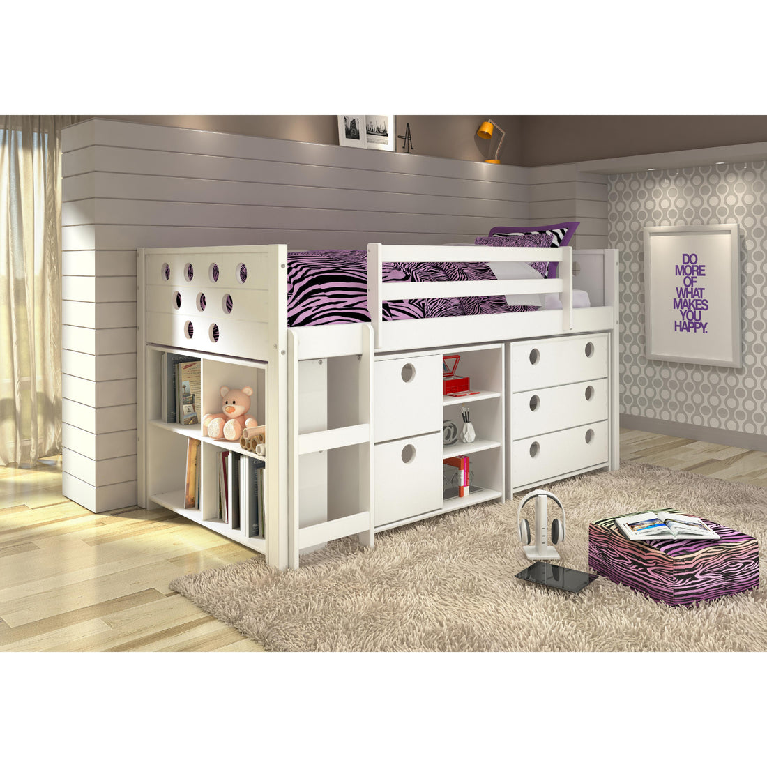  Donco Trading Company Circles 780-TW Twin Modular Low Loft Bed - White IMAGE 1