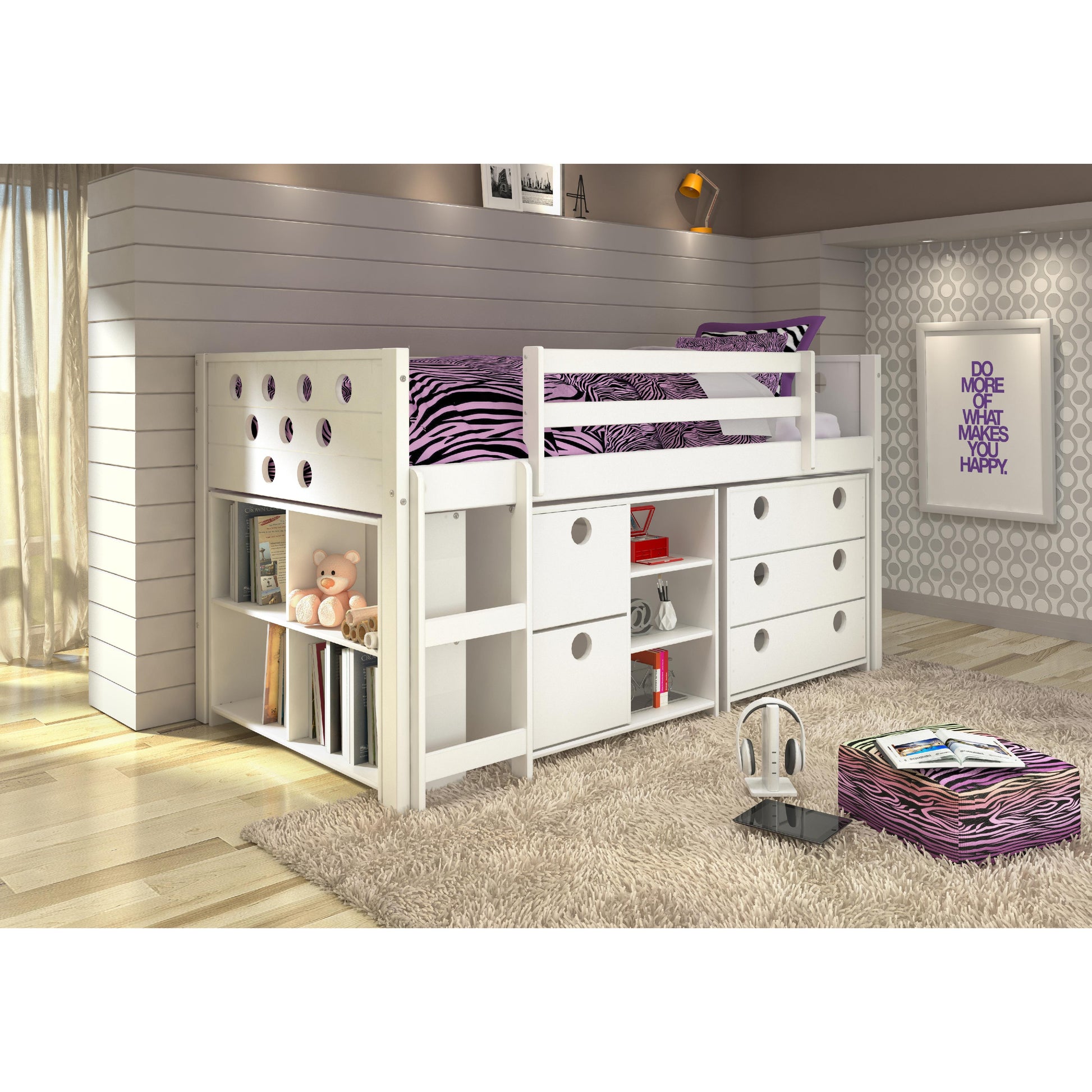  Donco Trading Company Circles 780-TW Twin Modular Low Loft Bed - White IMAGE 1