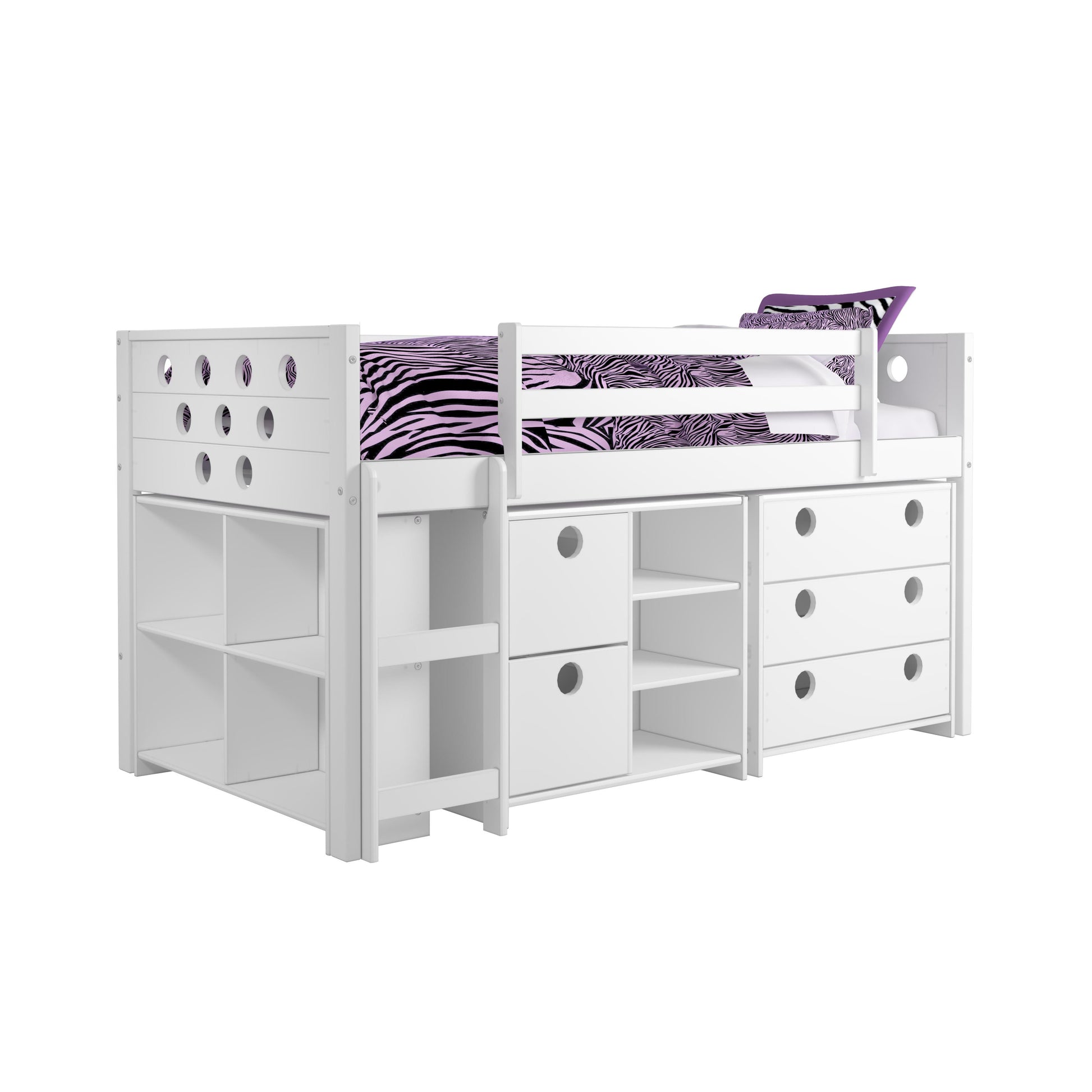  Donco Trading Company Circles 780-TW Twin Modular Low Loft Bed - White IMAGE 2