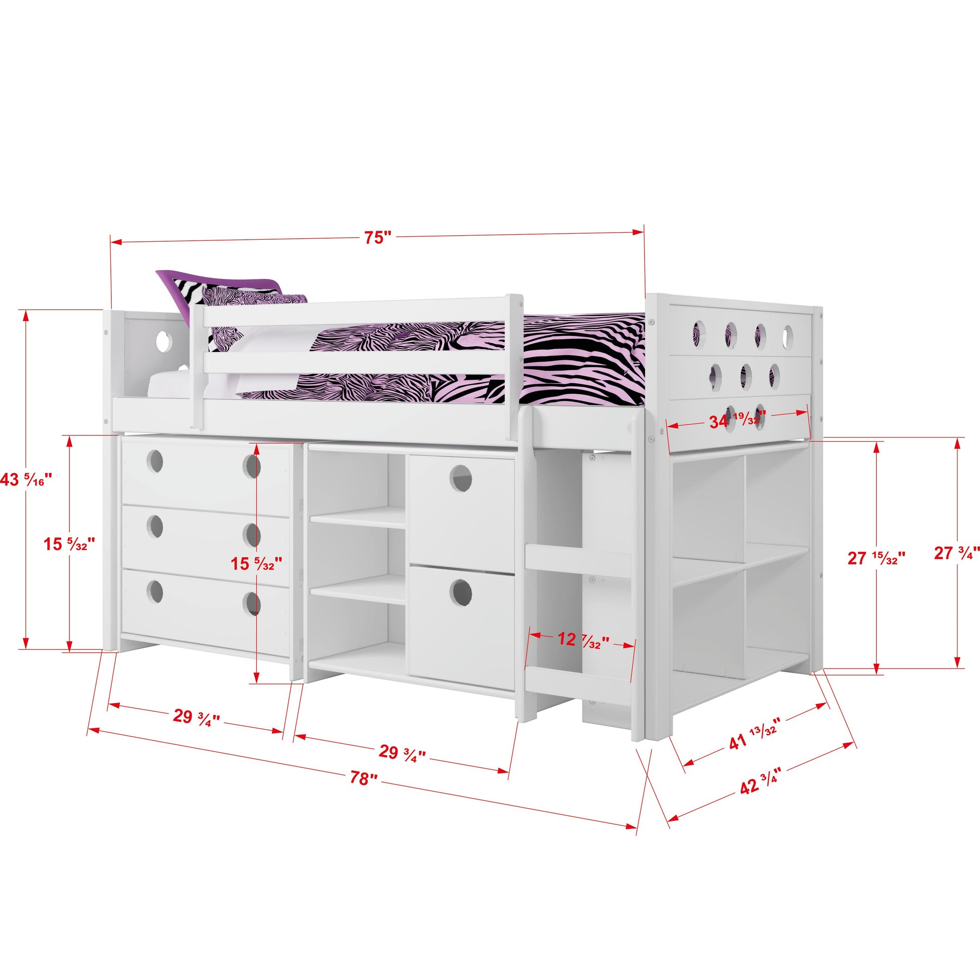  Donco Trading Company Circles 780-TW Twin Modular Low Loft Bed - White IMAGE 3
