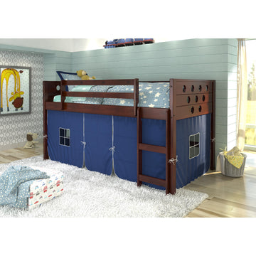  Donco Trading Company Circles 780A-TCP_750C-TB Twin Low Loft Bed with Tent - Dark Cappuccino/Blue IMAGE 1
