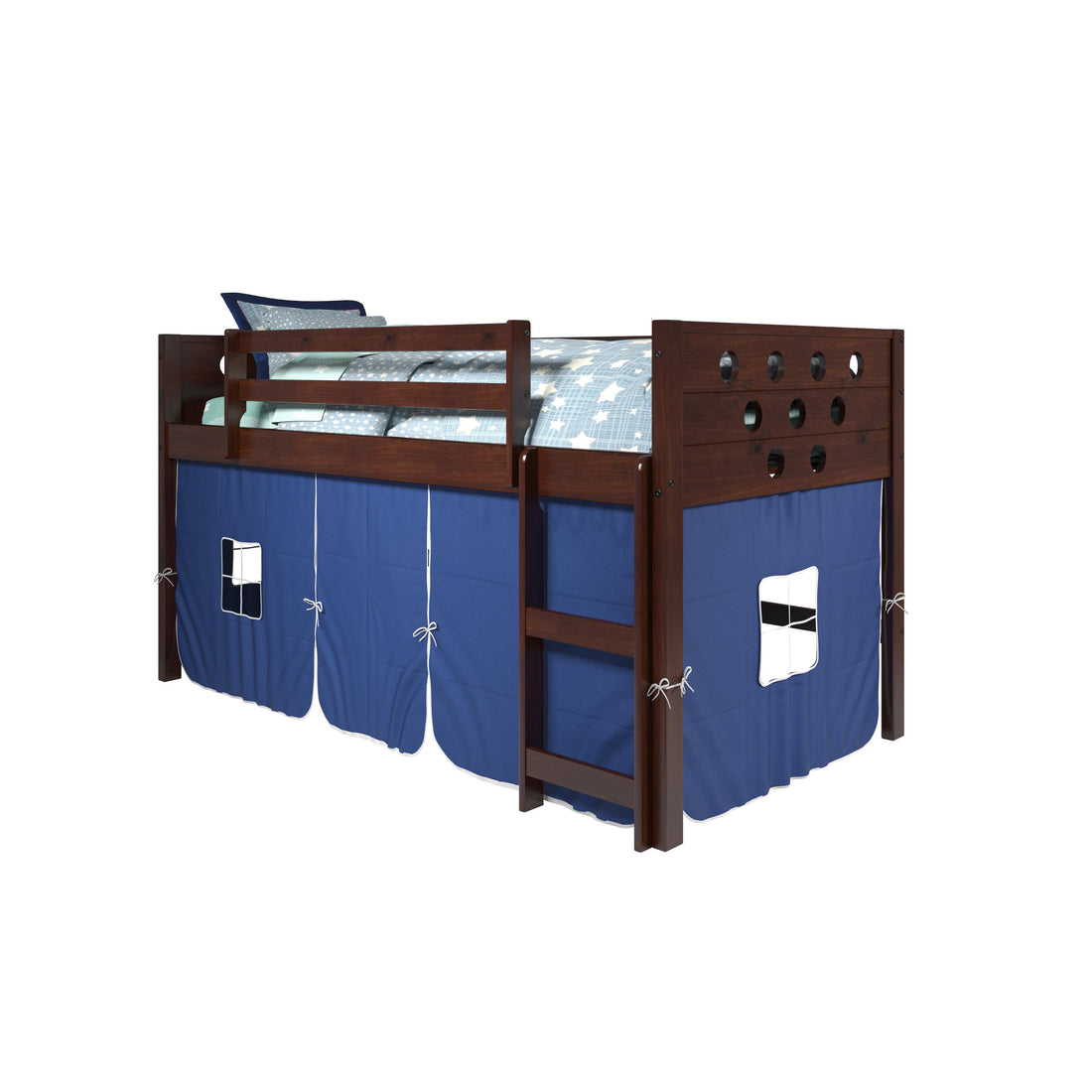  Donco Trading Company Circles 780A-TCP_750C-TB Twin Low Loft Bed with Tent - Dark Cappuccino/Blue IMAGE 1