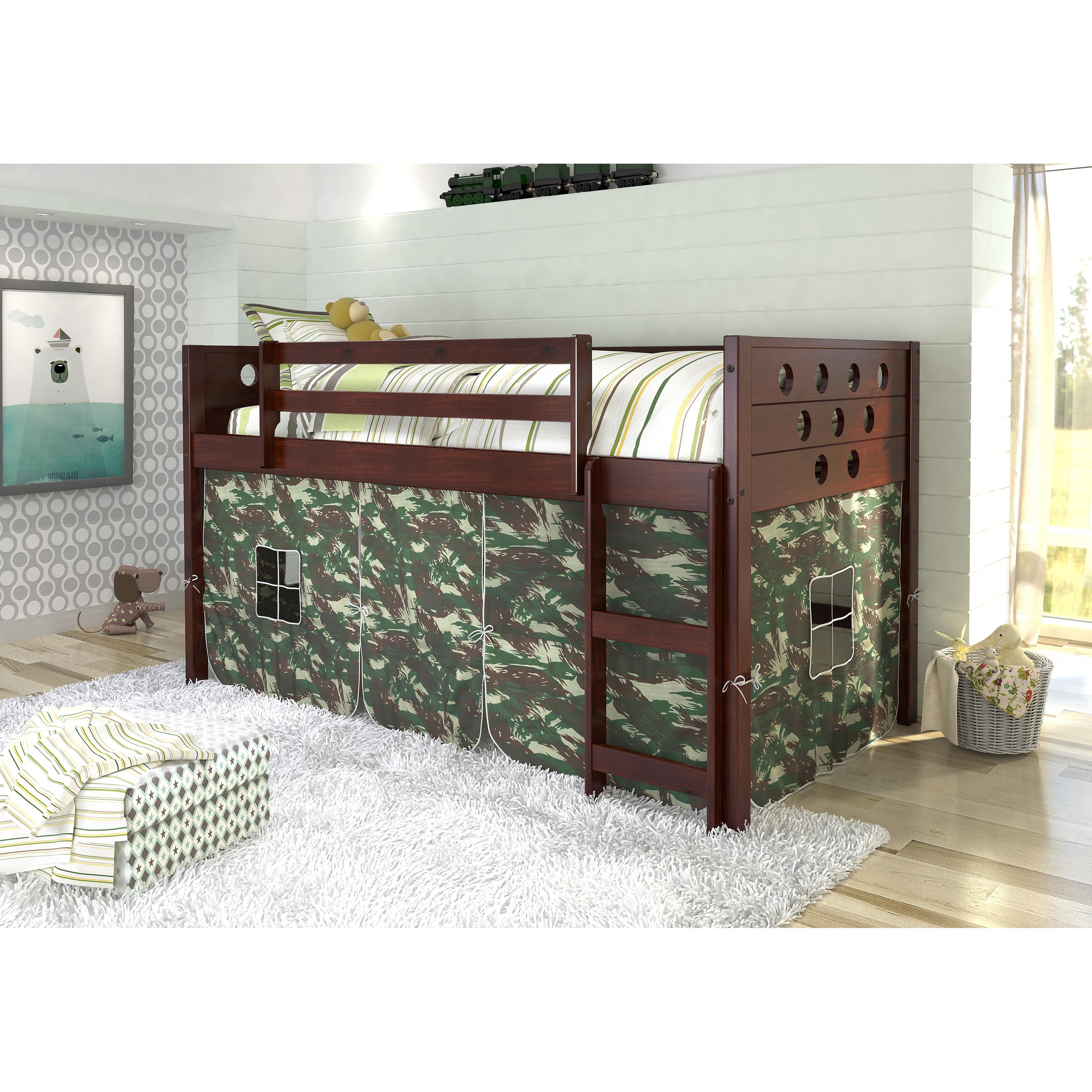  Donco Trading Company Circles 780A-TCP_750C-TC Twin Low Loft Bed with Tent - Dark Cappuccino IMAGE 1