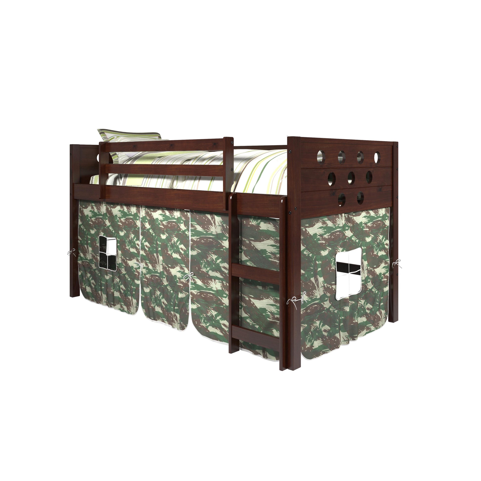  Donco Trading Company Circles 780A-TCP_750C-TC Twin Low Loft Bed with Tent - Dark Cappuccino IMAGE 2