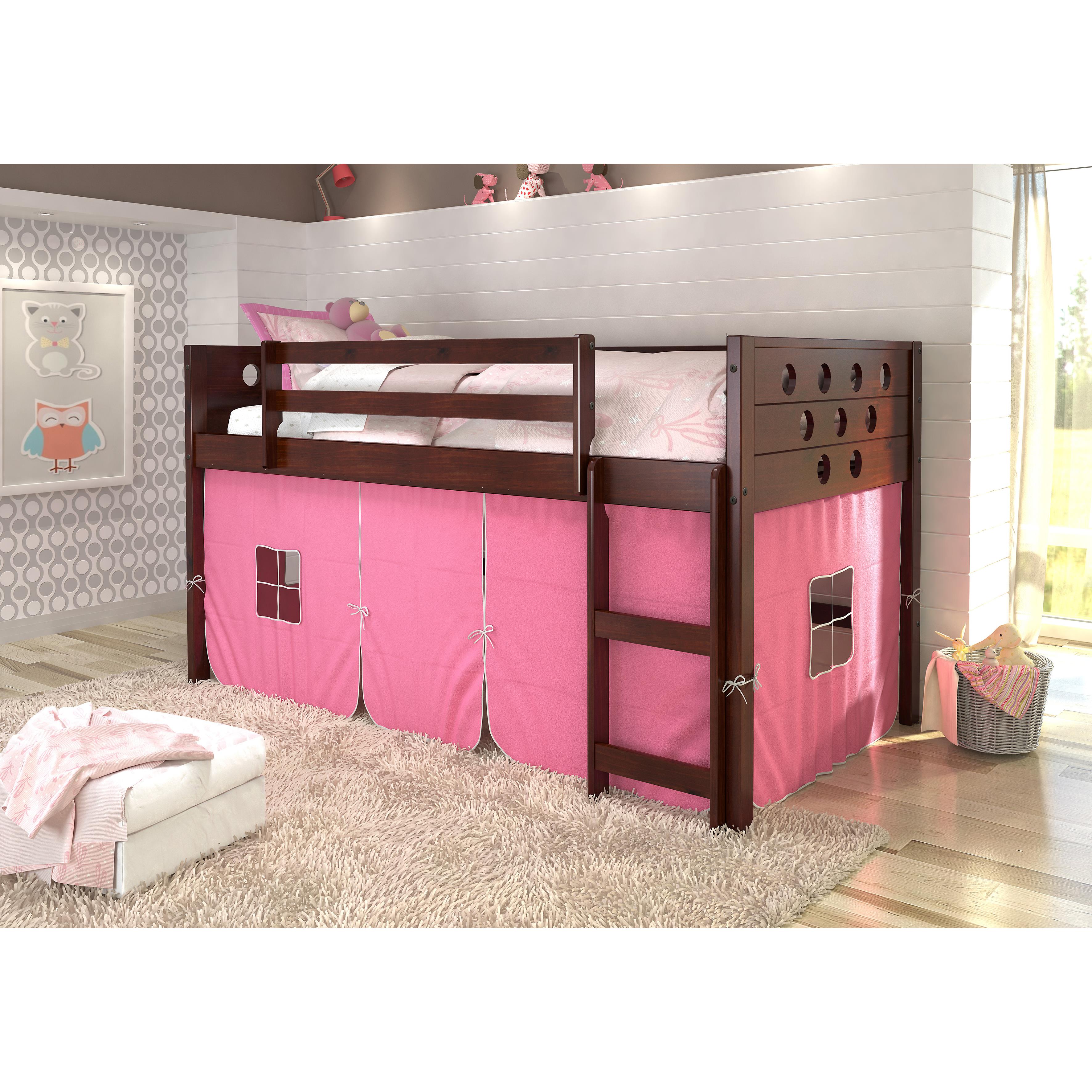  Donco Trading Company Circles 780A-TCP_750C-TP Twin Low Loft Bed with Tent - Dark Cappuccino/Pink IMAGE 1