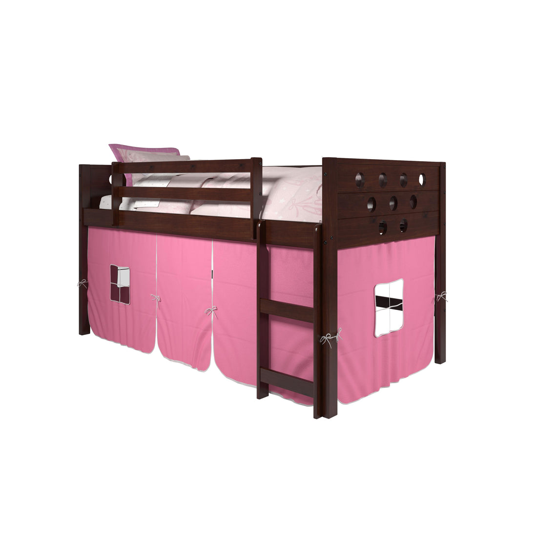 Donco Trading Company Circles 780A-TCP_750C-TP Twin Low Loft Bed with Tent - Dark Cappuccino/Pink IMAGE 1