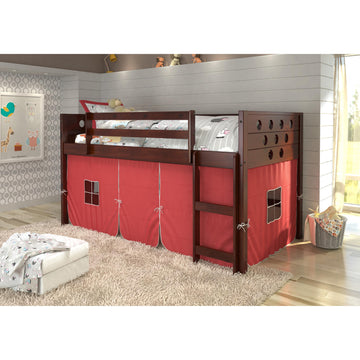  Donco Trading Company Circles 780A-TCP_750C-TR Twin Low Loft Bed with Tent - Dark Cappuccino/Red IMAGE 1