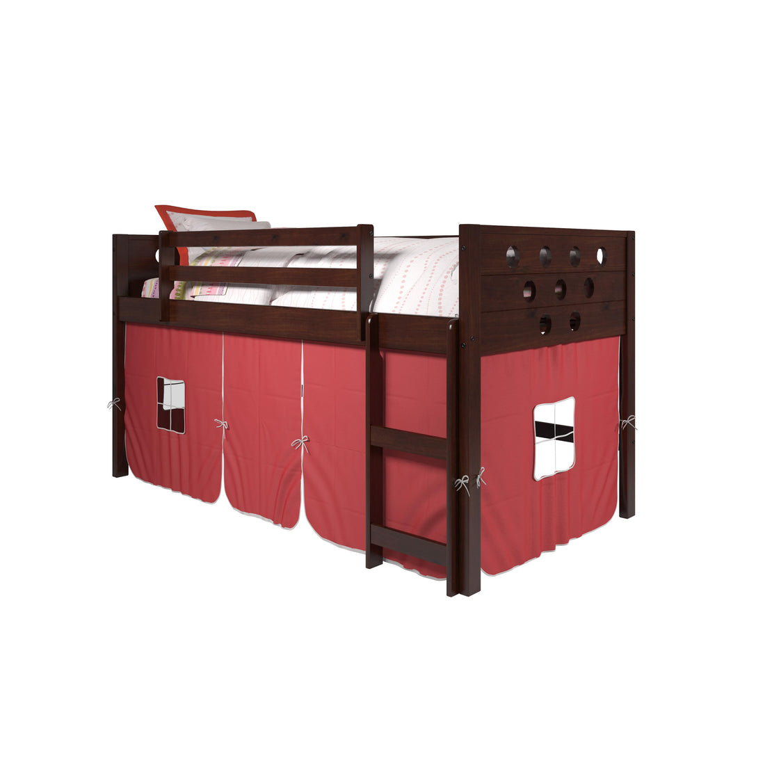  Donco Trading Company Circles 780A-TCP_750C-TR Twin Low Loft Bed with Tent - Dark Cappuccino/Red IMAGE 1