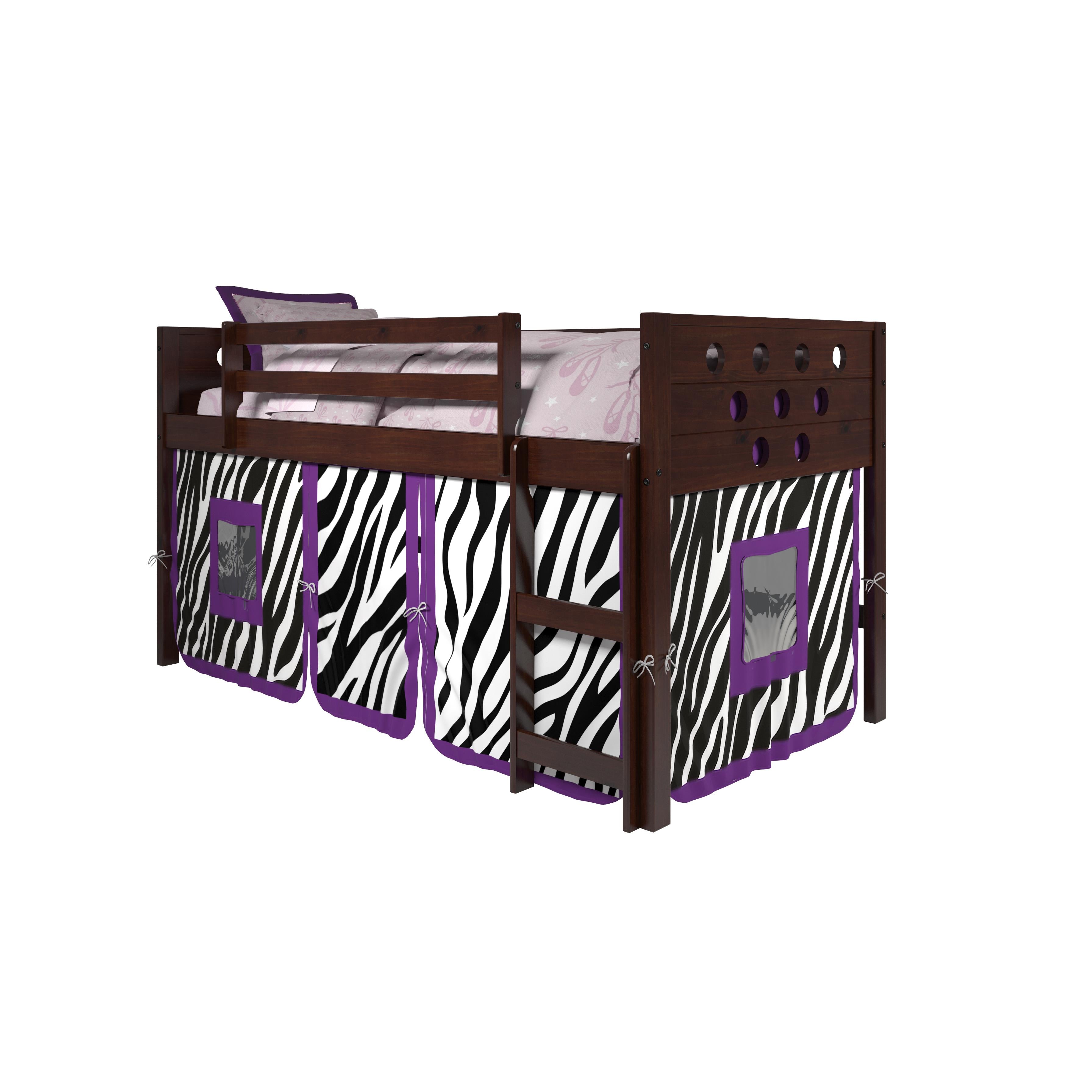  Donco Trading Company Circles 780A-TCP_750C-TZ Twin Low Loft Bed with Tent - Dark Cappuccino/Zebra IMAGE 2