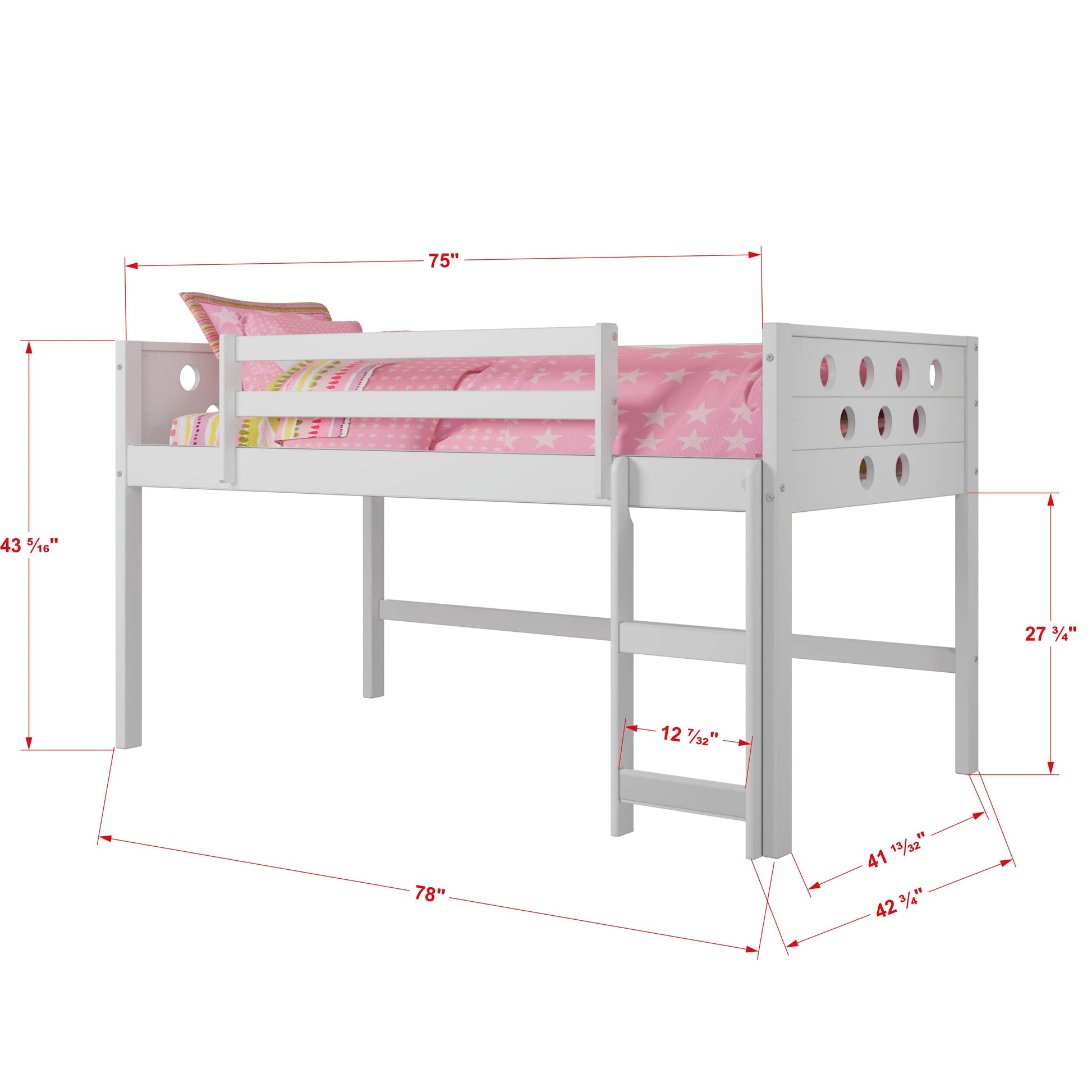  Donco Trading Company Circles 780A-TW Twin Low Loft Bed - White IMAGE 3