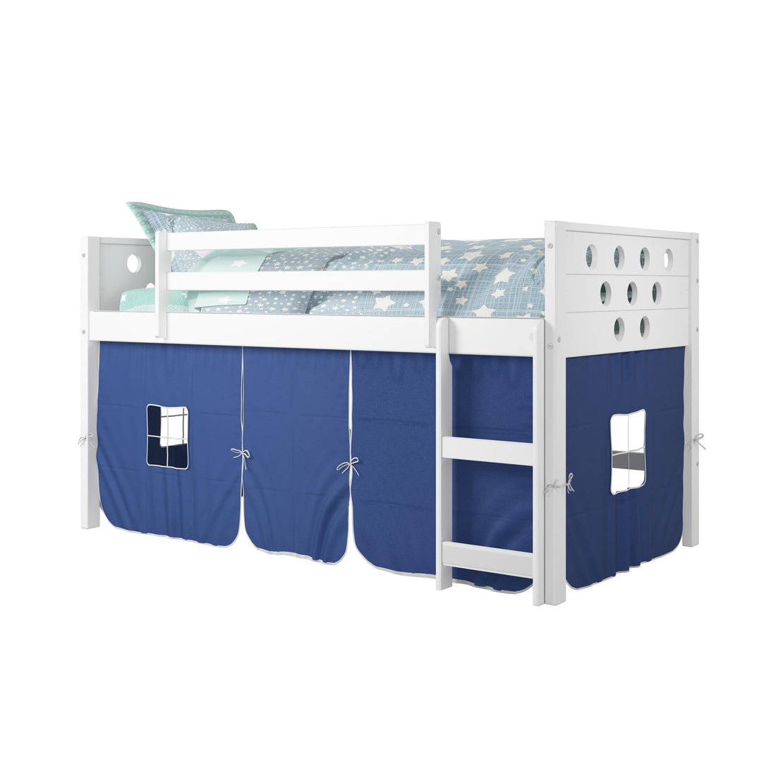  Donco Trading Company Circles 780A-TW_750C-TB Twin Low Loft Bed with Tent - White/Blue IMAGE 1